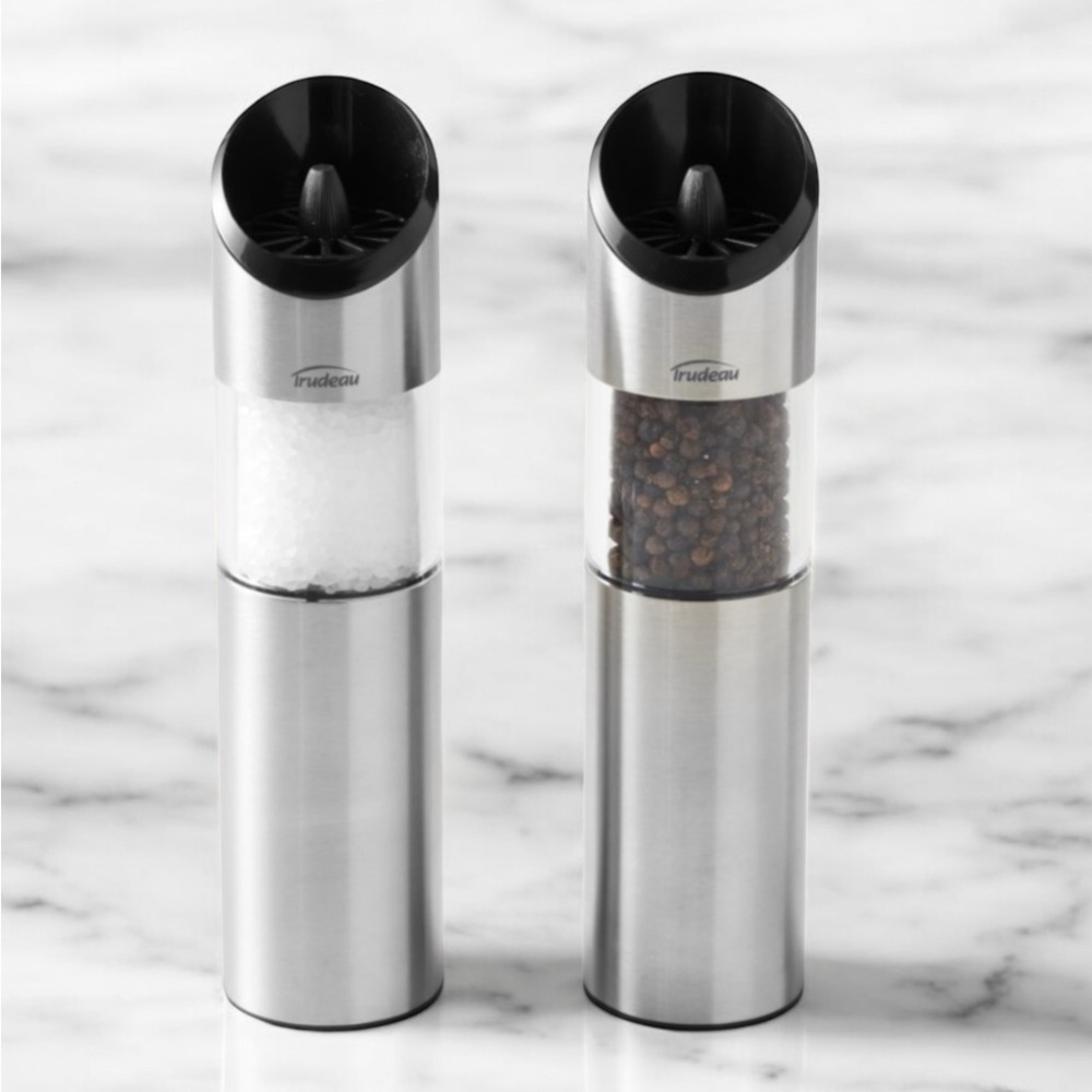 Trudeau Rechargeable Salt & Pepper Mills Set Stainless Steel $217.95